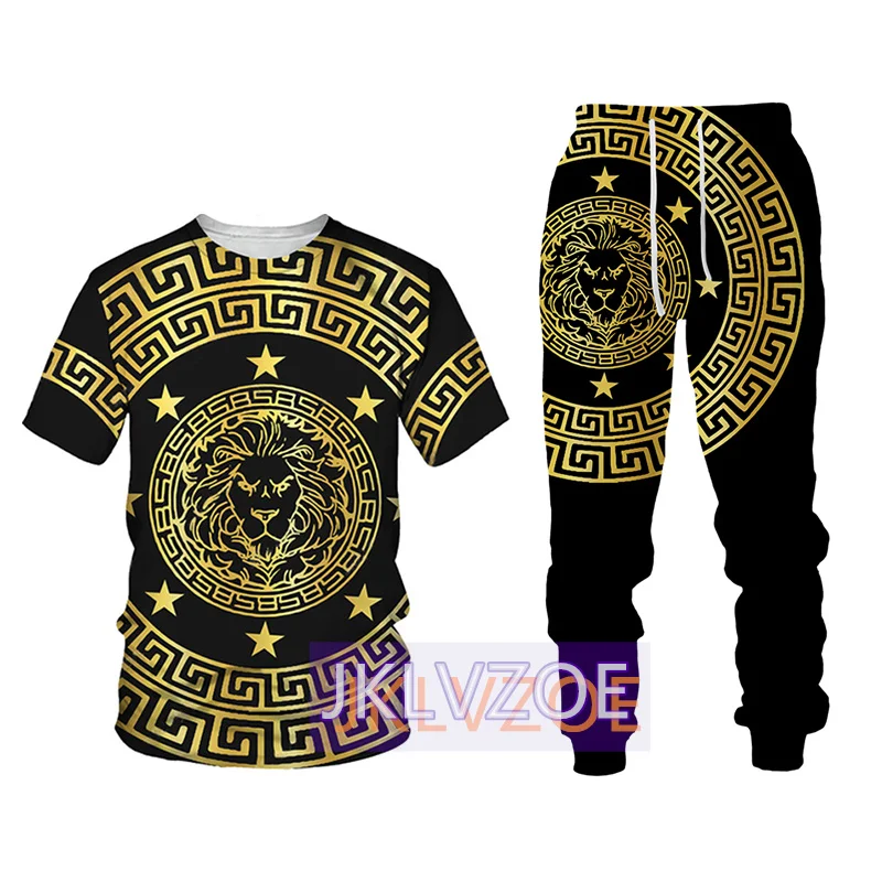 2023 Summer Men's T Shirt Tracksuit Sets Fashion Trousers Sports Suit Luxury Male Short Sleeve Casual Pants Streetwear Outfits