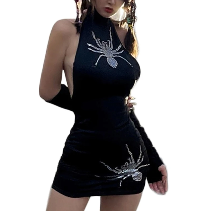 

Женское мини-платье без рукавов с лямкой на шее