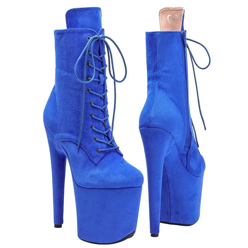 Leecabe Suede Blue 20CM/8inches Pole dancing shoes High Heel platform Boots closed toe Pole Dance booties