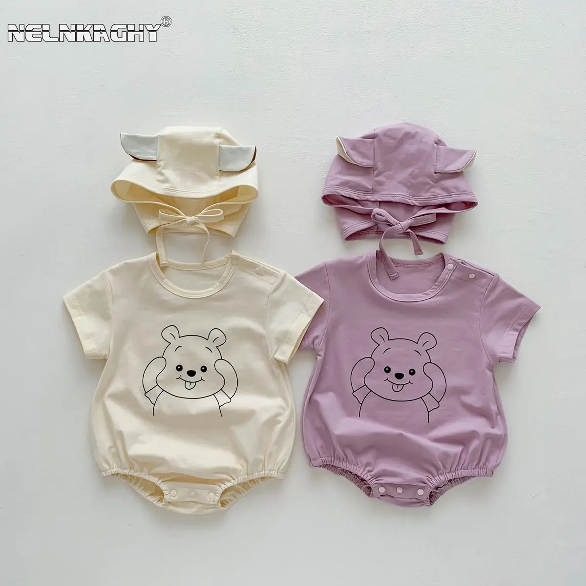 Summer Infant Newborn Girls Boys Short Sleeve Cartoon Print Outfits Jumpsuits Kids Baby Clothing Overalls Bodysuits GIFT HAT