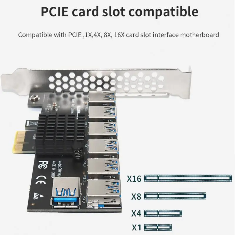 

PCI Express множитель PCIE от 1 до 7 USB 3,0, карта расширения для PCI Express X16, графическая карта Riser ETH, Майнер биткоинов, плата расширения