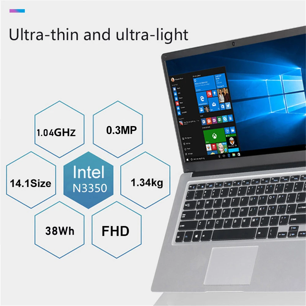 Ультратонкий ноутбук Intel четырёхъядерный процессор N3350 14 1 дюймов 6 ГБ ОЗУ 128 256 SSD