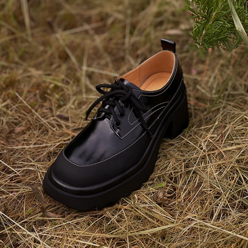 

Новинка Осень 2023, модные туфли Heihaian на шнуровке в британском стиле, обувь на толстой подошве, женские туфли с квадратным носком