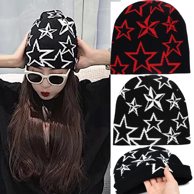 

Winter Star Knitted Hat Pentagram Knit Cap Unisex Skullies Cashmere Warm Pullover Hats Beanie Hip Hop Fashion Party Cold-proof
