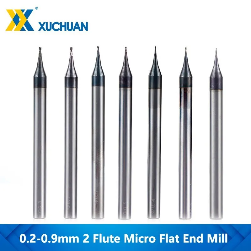 2 Flute Micro Flat End Mill 0.2-0.9mm Mini CNC Router Bit 4mm Shank Tungsten Carbide End Mill Mini Milling Cutter