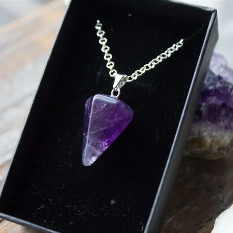 

New Natural Crystal Stone Hexagonal Column Pendant Tapered Pendulum Faceted Crystal Necklace