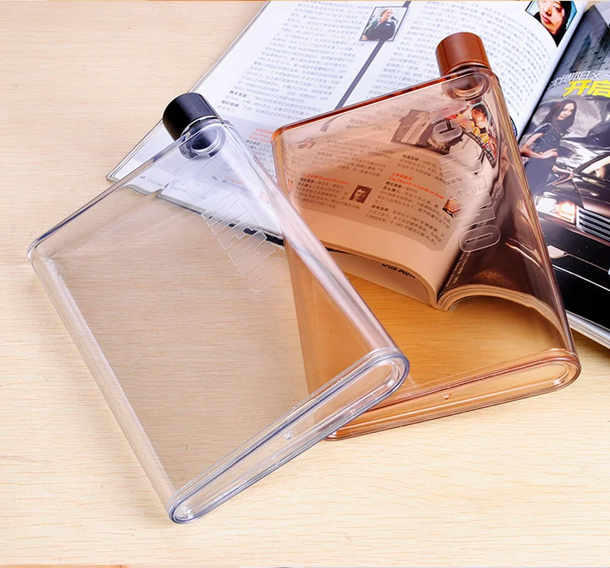 Flat Water Bottle Bpa Free Clear Book Portable Paper Pad Water Bottle Flat Drinks Kettle Notebook Bottle A5 A6 Paper Cup Botlte