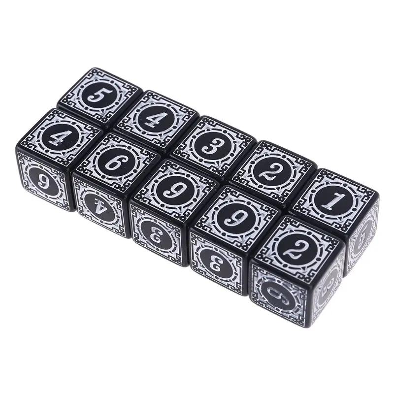 

E9LE 10Pcs D6 Polyhedral Dice Square Edged Numbers 6 Sided Dices Beads Table Board Game for Bar Party