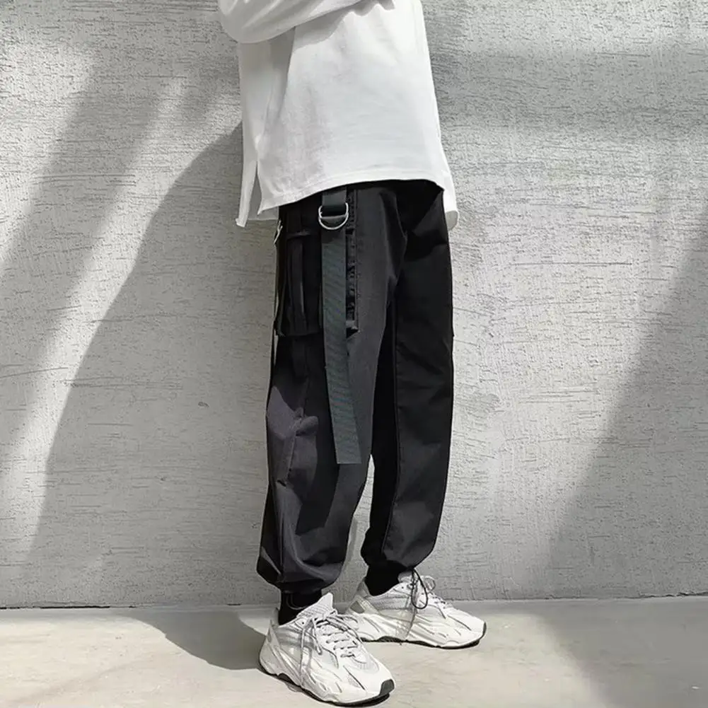 

Popular Men Trousers Super Soft Baggy Pants Ribbon Relaxed Fit Straight Cargo Pants Daily Wear