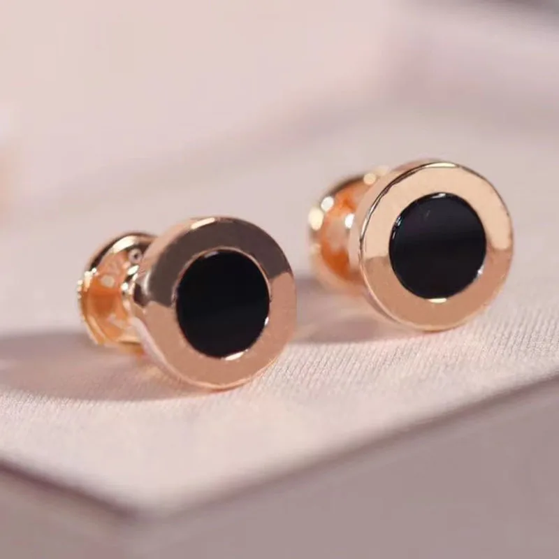 

ROMA Italy Luxury Brand Jewelry High Quality titanium steel Rose Gold Round Stud Earrings For Women Charming Gift