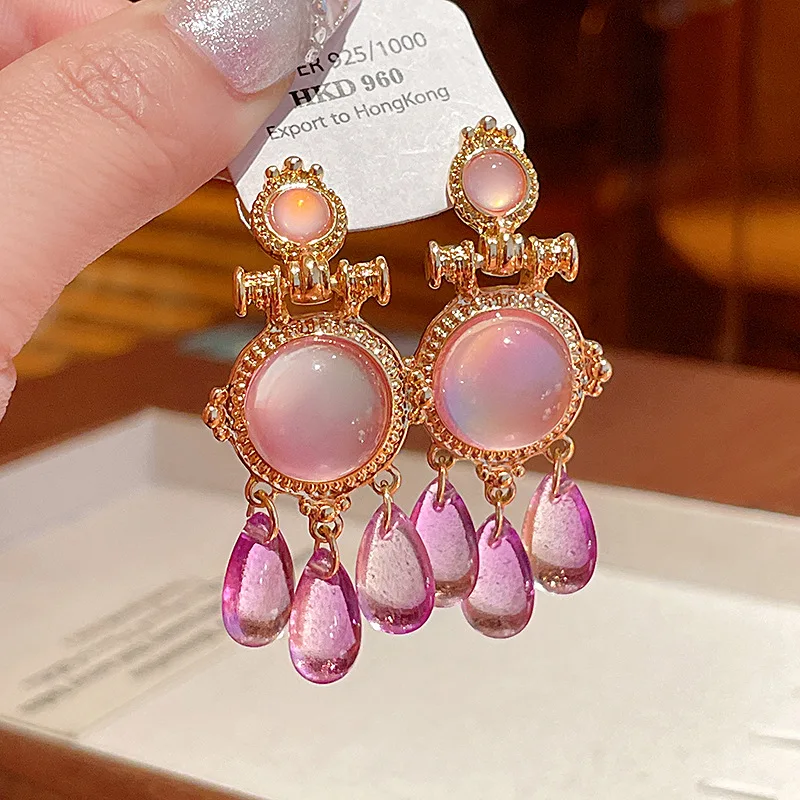 Круглые каплевидные полимерные серьги в дворцовом стиле ретро с кисточками