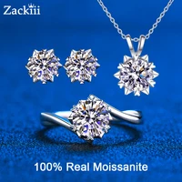 Custom 6CT Moissanite Diamond Bridal Sets for Women Heart Snowflake Pendant Necklace Wedding Rings Stud Earring Jewelry Sets