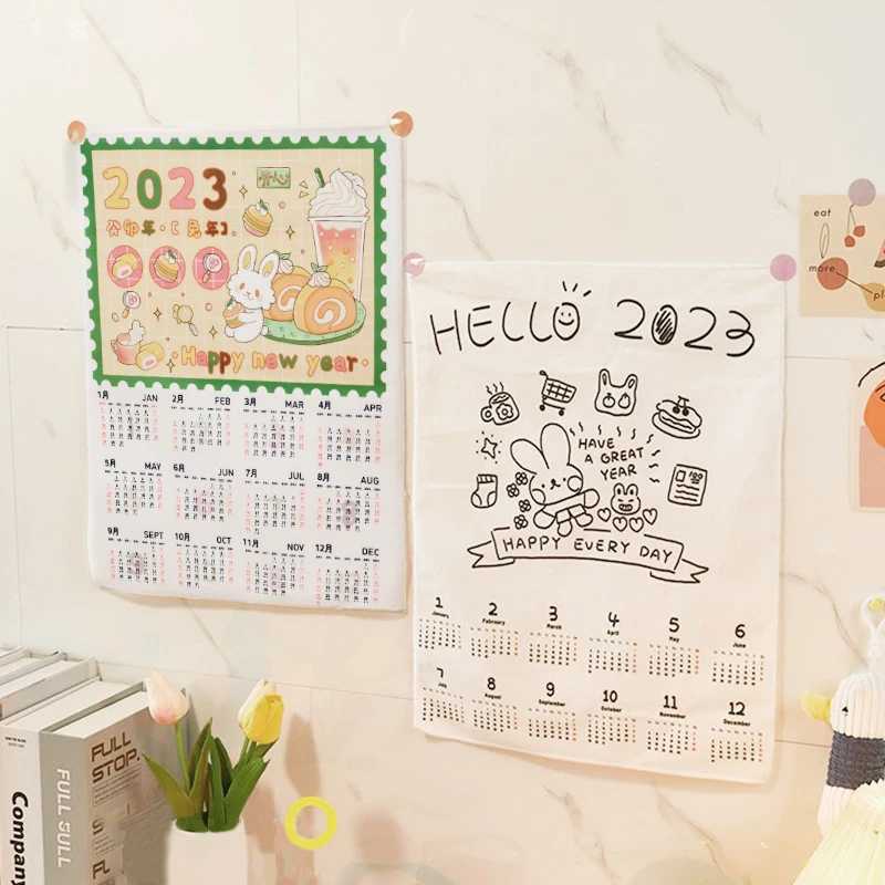 Small Tapestry 2023 Background Cloth Ins Desk Calendar Wall Hanging Student Girl Room Cute Cartoon Hanger Tapestries Decor 태피스트리 |
