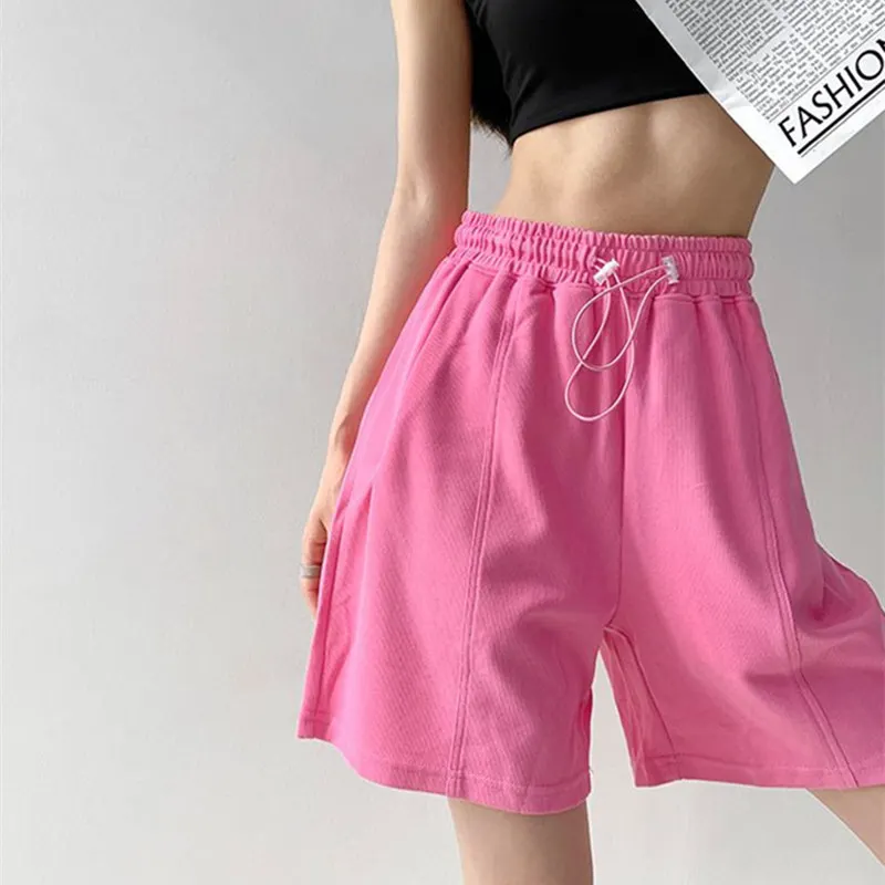 

Шорты женские на шнуровке, модные широкие штаны с завышенной талией в Корейском стиле, повседневные свободные мягкие спортивные короткие брюки, лето 2023
