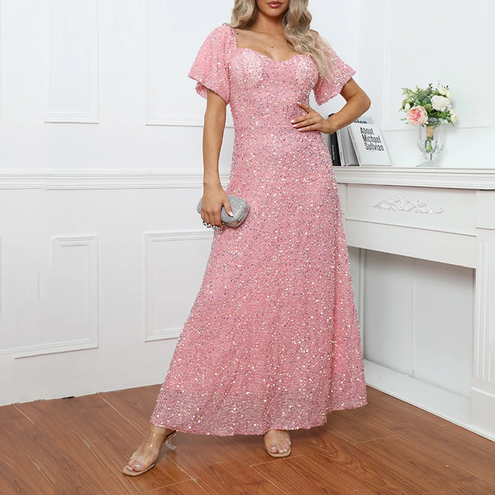 

Sequin Party Dress Sexy Women's Dresses Elegant Trend V Neck Vestidos Short Sleeve Wrap