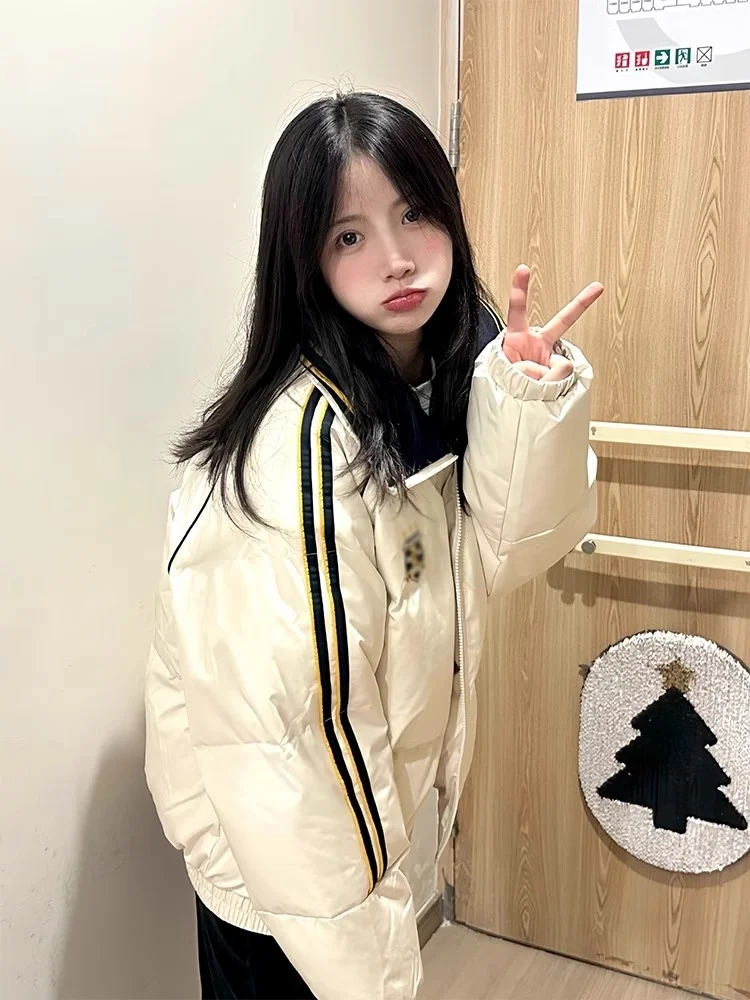 Ins Повседневное утолщенное пуховое пальто в американскую полоску Верхняя одежда