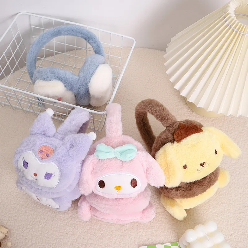 

Аниме Sanrio Kuromi детские плюшевые наушники кавайные коричные My Melody для девочек зимние уличные теплые серьги Рождественский подарок