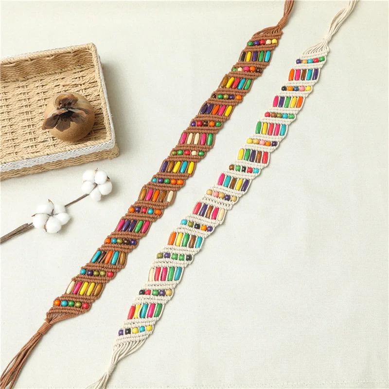 Ethnic style skirt with colorful Bohemian style wax rope DIY woven women's belt fashion belts Handmade cinturones para mujer