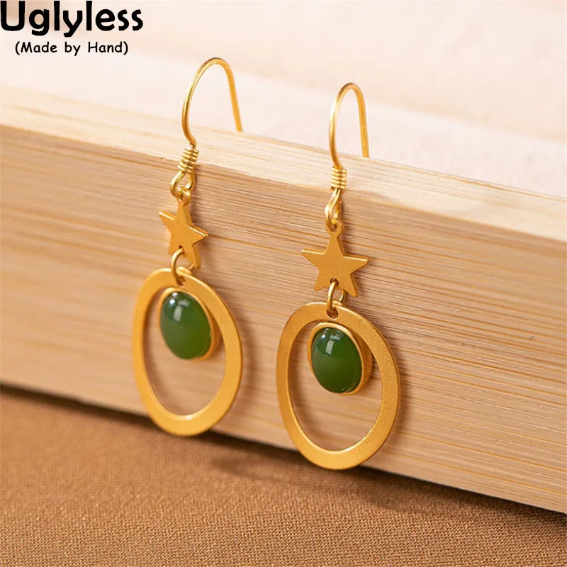 

Uglyless Oval in Oval Hollow Geometric Simple Dress Earrings for Girls Students Jasper Jewelry Lovely Stars Earrings 925 Silver