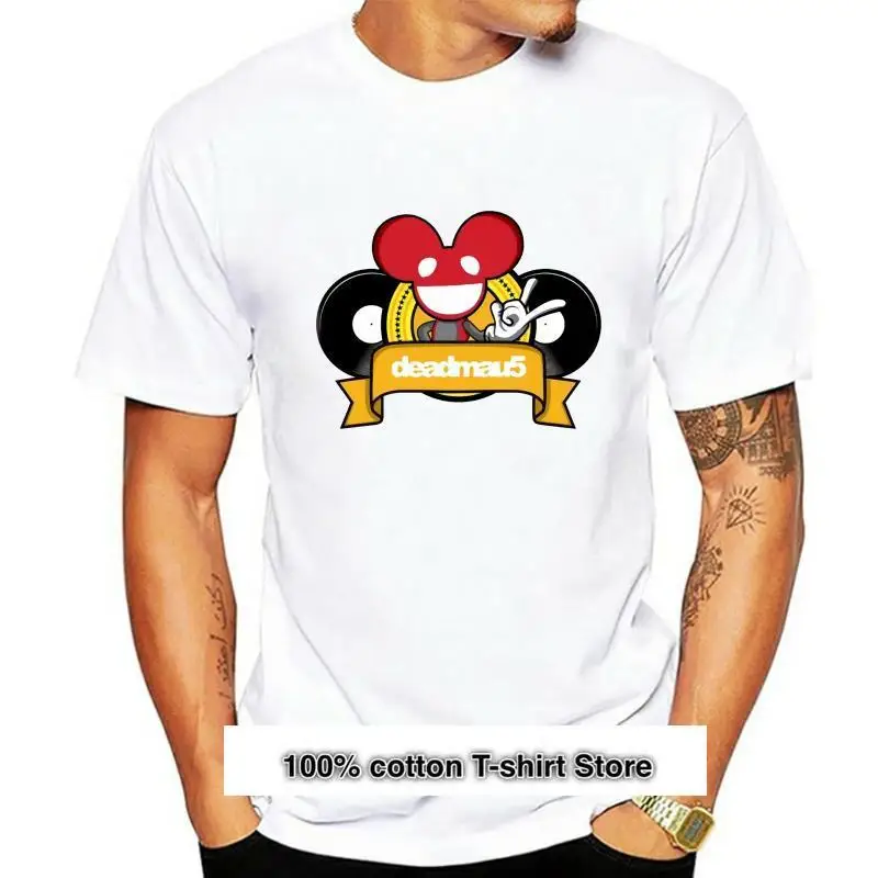

Camiseta blanca Deadmau5 con Logo de dibujos animados, ropa ajustada con cuello redondo, Tops