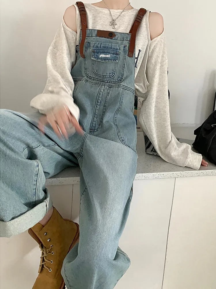 

SML Autumn Winter Korean Safari Style loose Girls Vintage trousers jumpsuit 2022 Wide Leg overalls womens (78957