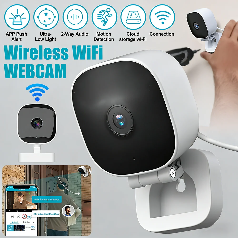 

Беспроводная машина с картой WI-FI, интеллектуальный широкоугольный телефон 4K HD, удаленная домашняя камера мониторинга в помещении, двусторонняя аудиосистема обнаружения движения