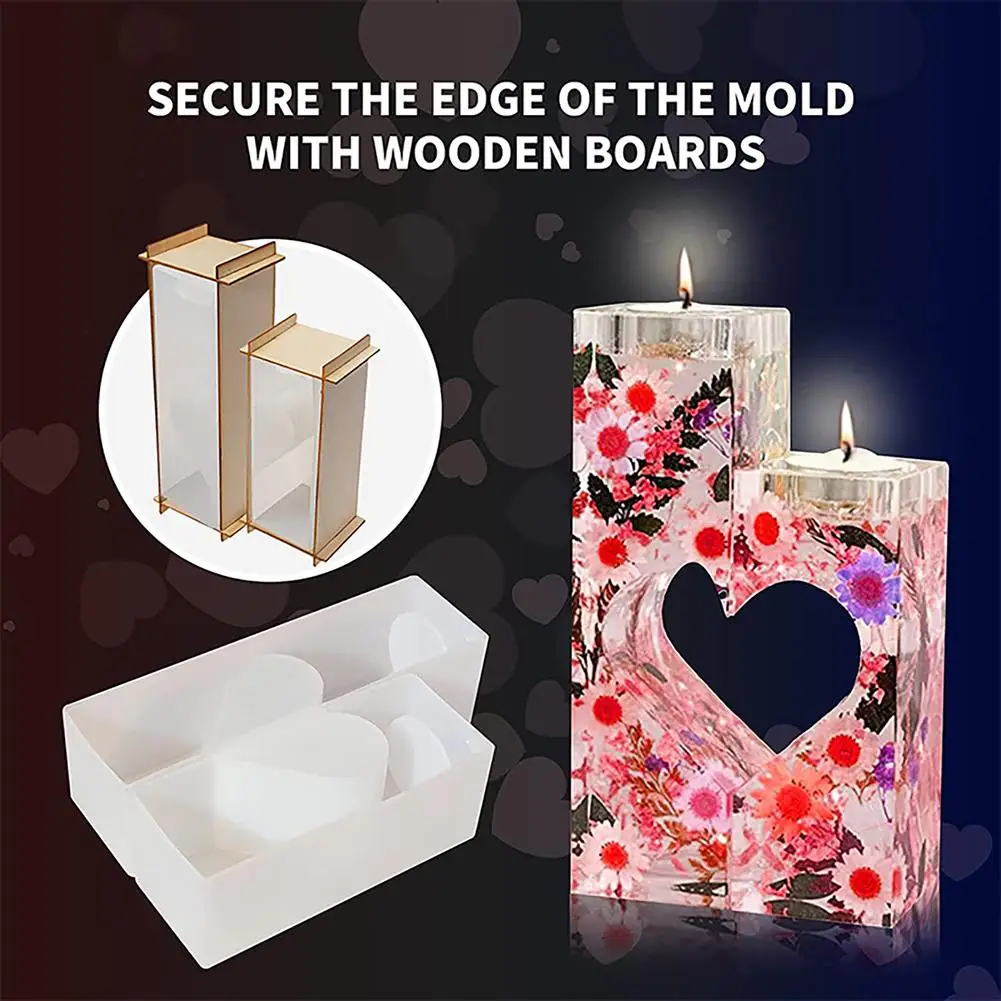

NEW 1 Pair Candleholders Silicone Moulds Resin Ornaments Heart Shape Casting Moulds For Valentine Day Decoration