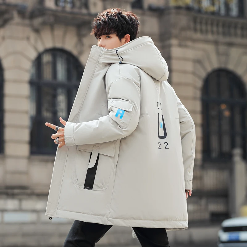 2022 Winter Men's Hooded Cotton-Padded Jackets Casual Mid-Length Thick Warm Long Coat Outwear Solid Parkas Windproof Top Clothes