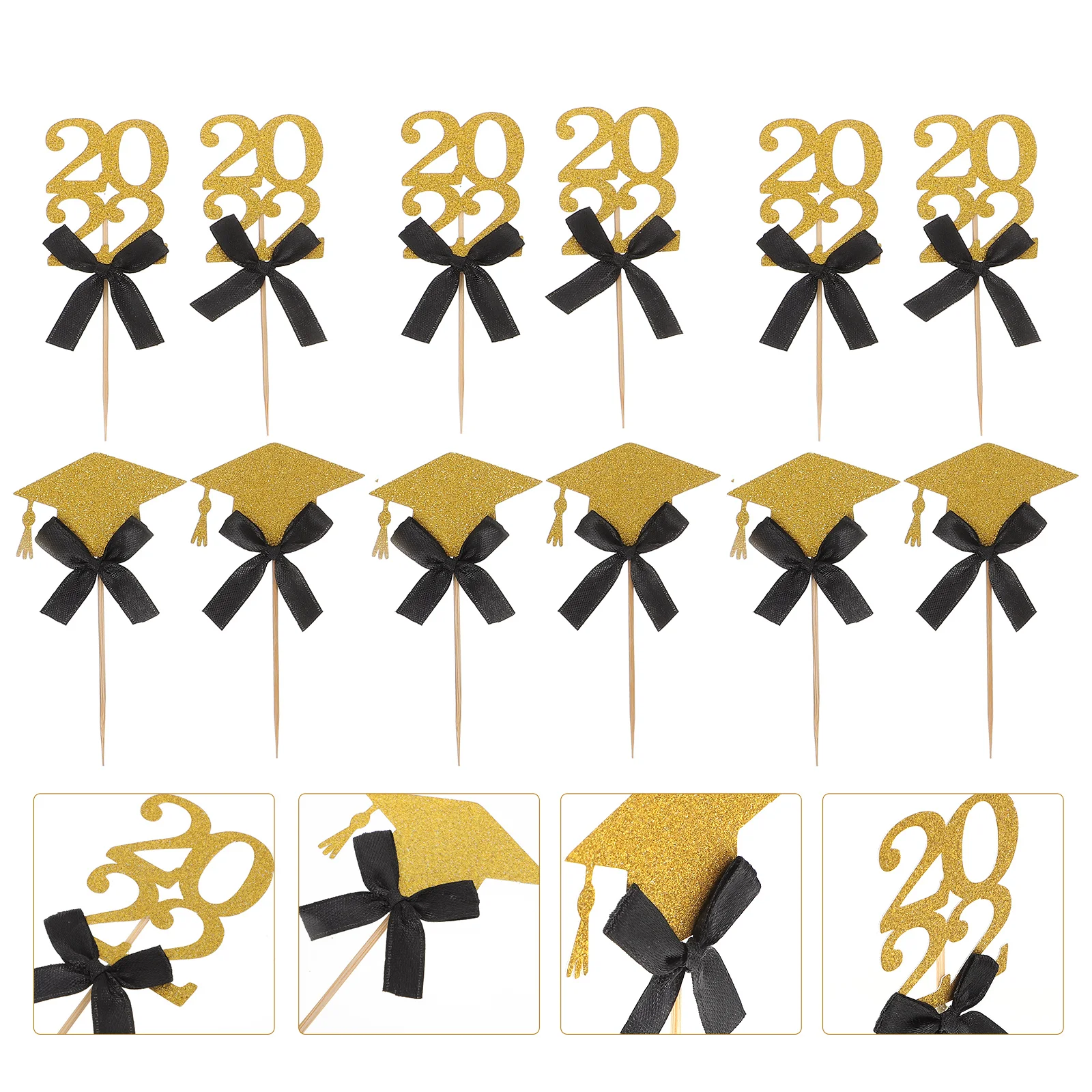 

12Pcs Decorative Cake Picks Bowknot Cupcake Topper 2022 Cupcake Picks Graduation Cake Inserting Ornament