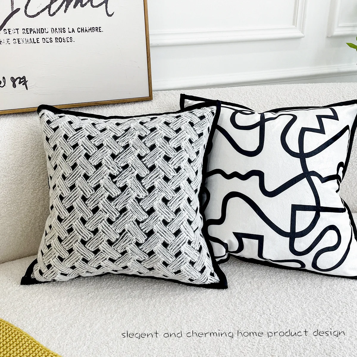 

Nordic Velvet Line Print Cushion Cover Plaid Jacquard Throw Pillow Cover 45x45cm Living Room Bedroom Decorative Pillows for Sofa