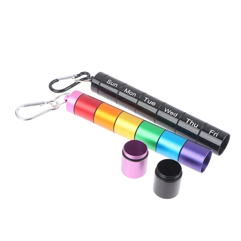 

Metal Weekly Pill Box Split within 7 Days Modern Keychain for Bag Strong Tightness Waterproof Medicine Organizer