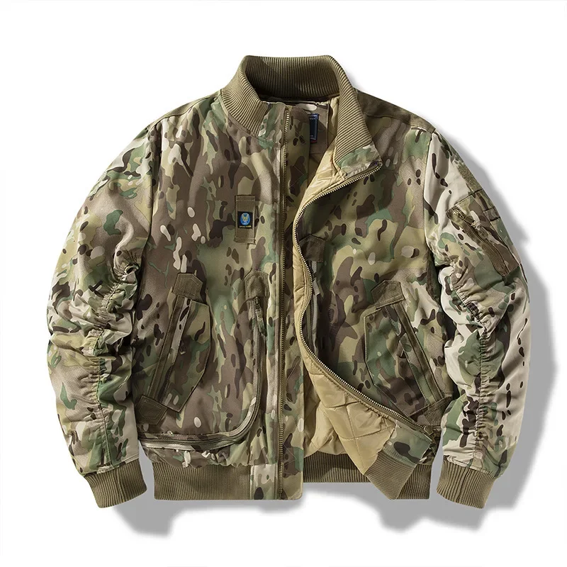 Autumn/Winter Thickened Aviation Pilot Flight Jacket Men's Baseball Cap Cropped Tactical Stand Collar Casual Loose Fit