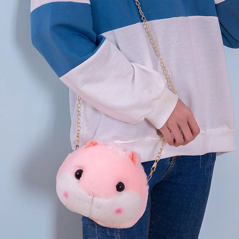 

20cm Cute Hamster Ladies Messenger Bag Kawaii Small Plush Backpack Girls Coin Purse Cosmetic Bag Birthday Gifts for Girlfriend