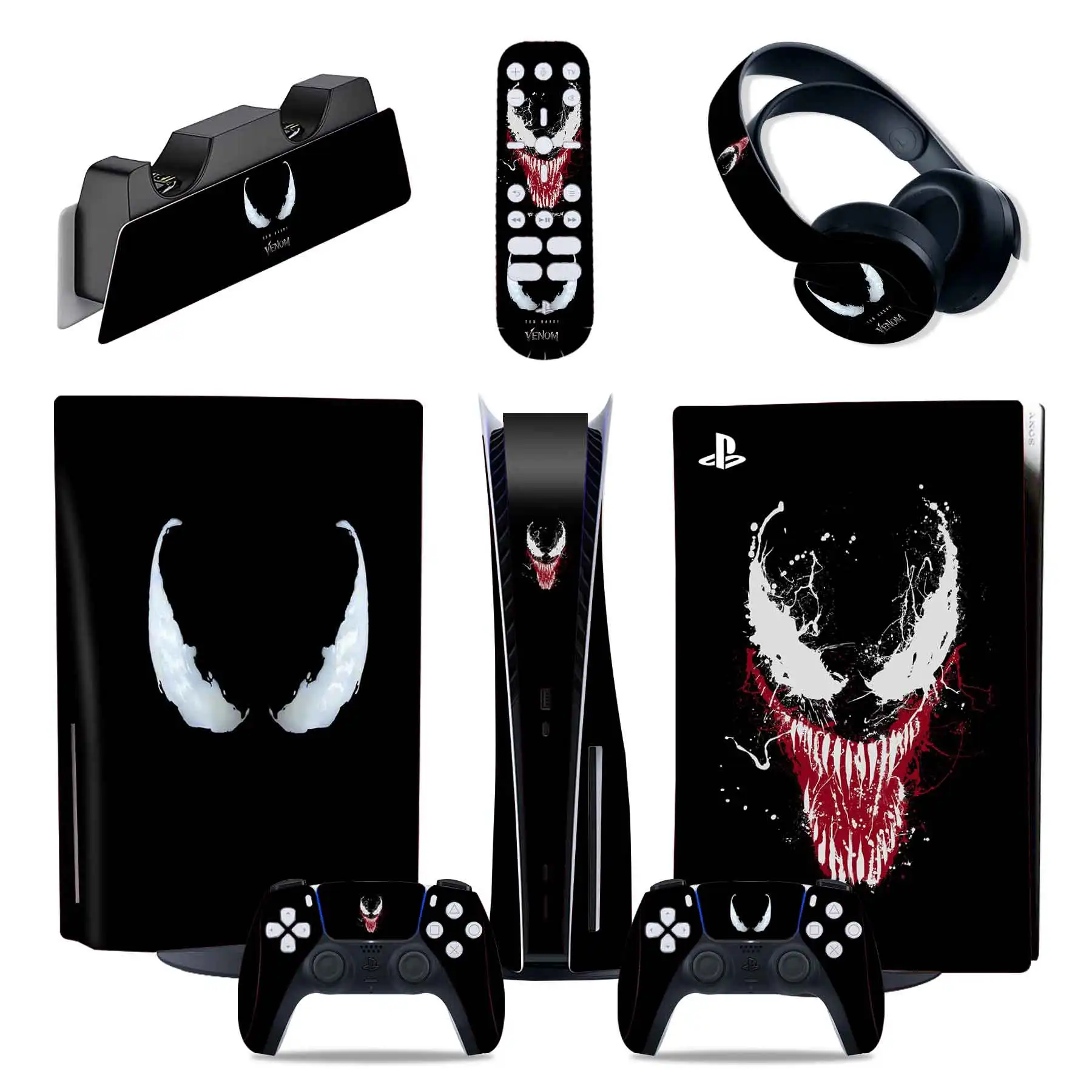 

venom 5 in 1 Set PS5 Standard Disc Edition Skin Sticker Decal Cover for PlayStation 5 Console & Controller 5 in 1 Skin Sticker