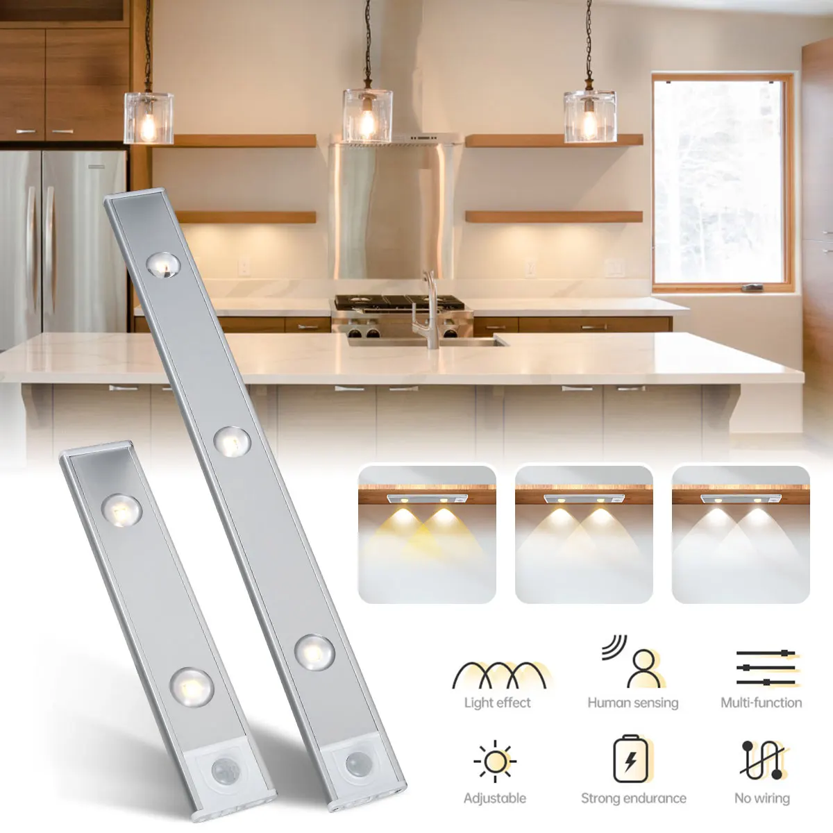 

Светодиодный ночник с датчиком движения, настенный светильник, 3 режима, светодиодная лампа для шкафа, угол луча 120 °, присоска, прикроватный ...