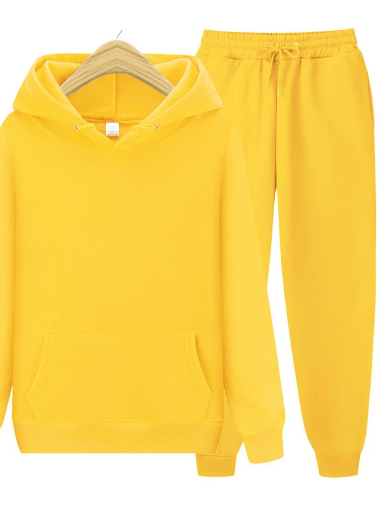 

Новинка 2021, повседневный костюм для мужчин и женщин, спортивный костюм, однотонный пуловер + брюки, модный костюм на осень и зиму