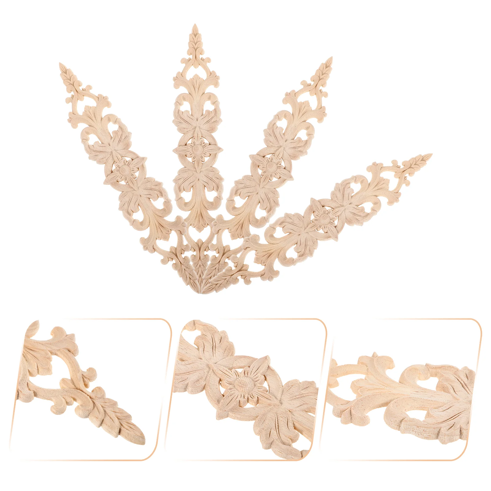 

4pcs Natural Color Vintage European Style Creative Premium Decorative Wood Applique Cabinet Decals Wood Appliques for DIY