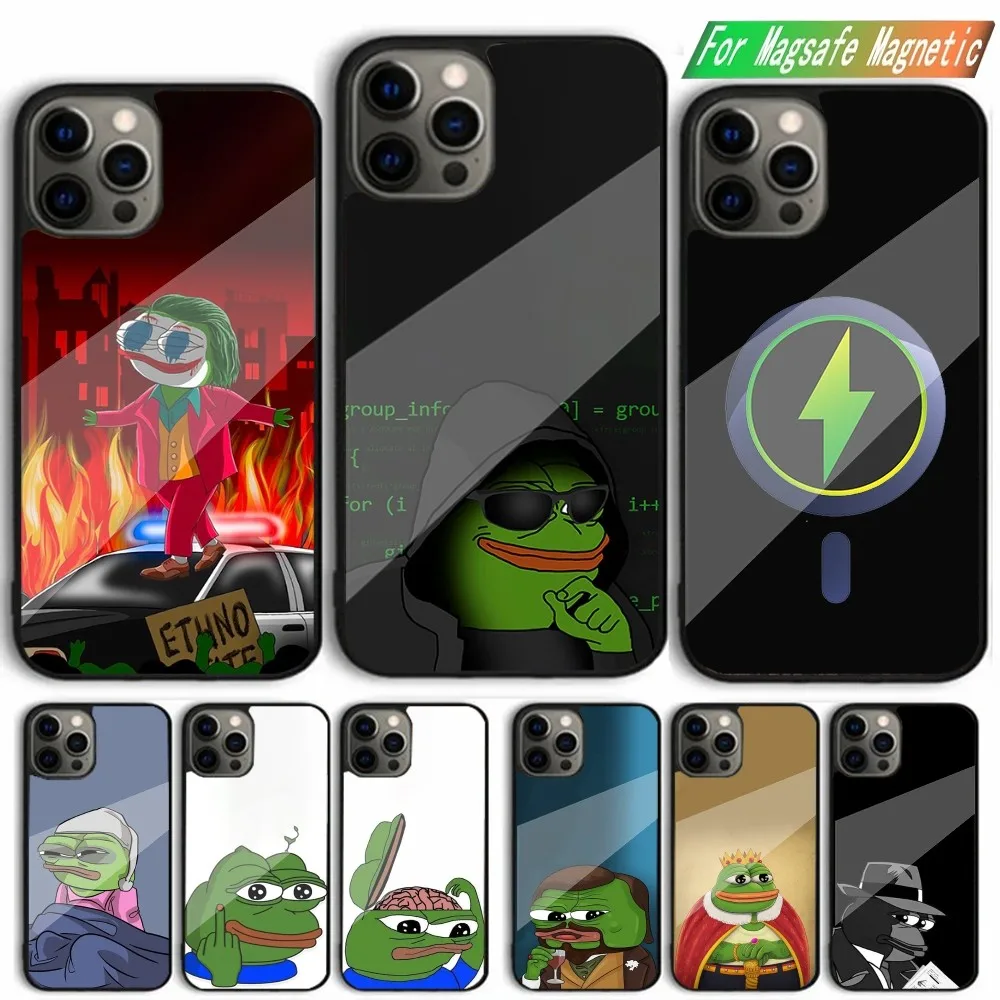 Забавный чехол для телефона P-Pepe Frog Sad iPhone 15 14 13 12 11 Plus Pro Max Mini Magsafe магнитная