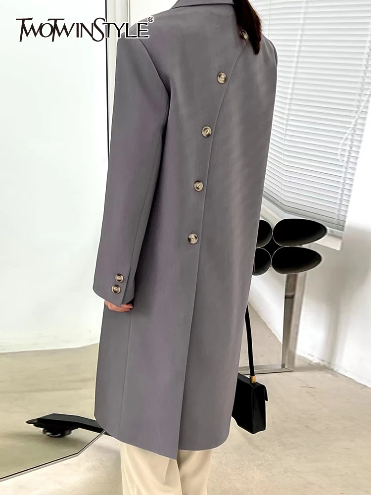 

TWOTWINSTYLE Solid Minimalist Blazer For Women Notched Collar Long Sleeve Loose Blazers Female Korean Fashion Clothing Style New