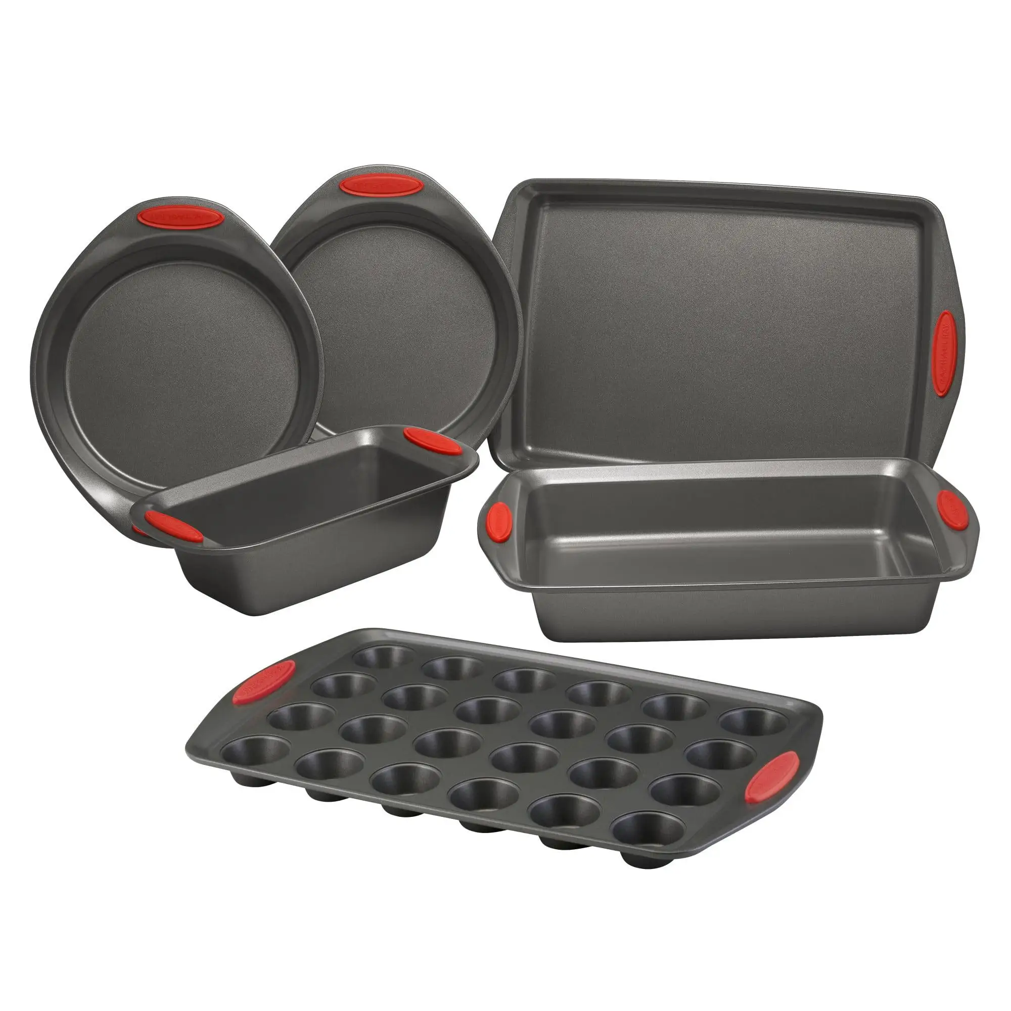 

Rachael Ray Yum-o! Nonstick Oven Lovin' Bakeware Set, 6-Piece, Gray with Red Handles