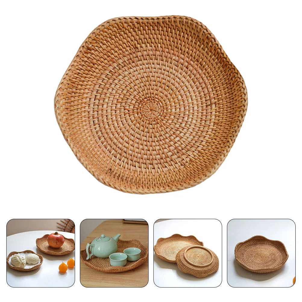 

Basket Woven Tray Rattan Bread Fruit Storage Wicker Serving Holder Plate Sundries Egg Bowl Paper Willow Picnic Dried Snack