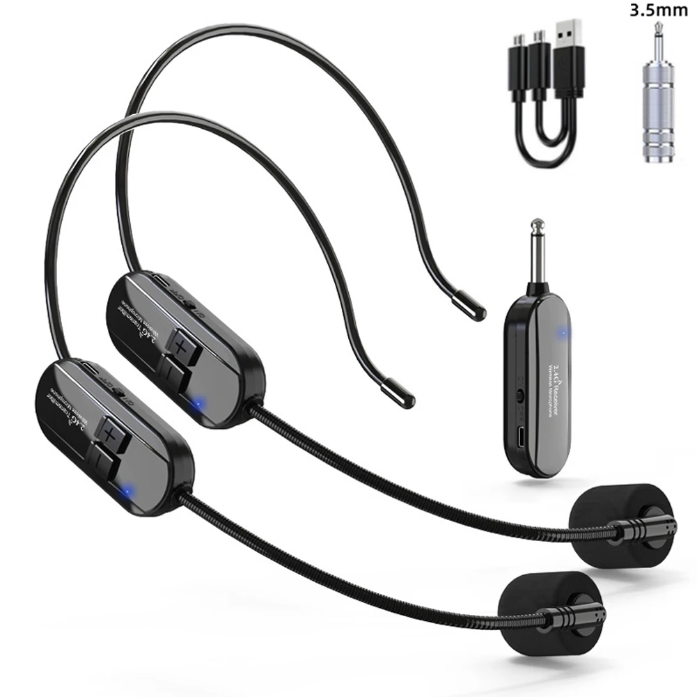 

2.4G 2 Channels Wireless Headset Mic 50M For Speaker Voice Teaching Yoga Wireless Microphone Headset System Electric Instrument