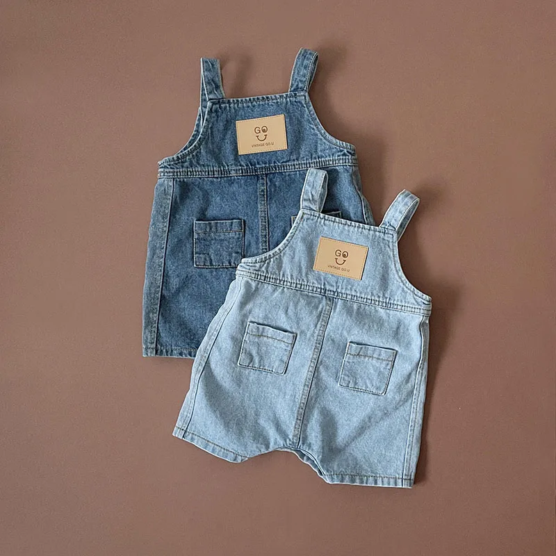 

Summer Classic Denim Baby Boys Overalls Toddler Girls Blue Sleeveless Jumpsuits For 0-3Y Spring Baby Clothes