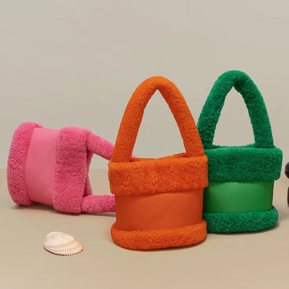 

New Lambhair Handbag for Woman Fashion Design Genuine Leather Long Strap Cross Shoulder Bags Winter Soft Warm Casual Pack Bag