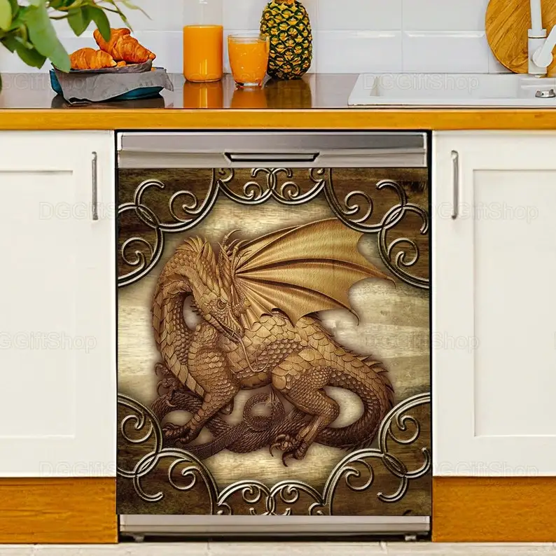 

Dragon Dishwasher Cover Sticker Magnet, Dragon Kitchen Decor Dishwasher, Dragon Dishwasher Cover, Gift For Mom, Mother's Day LNG