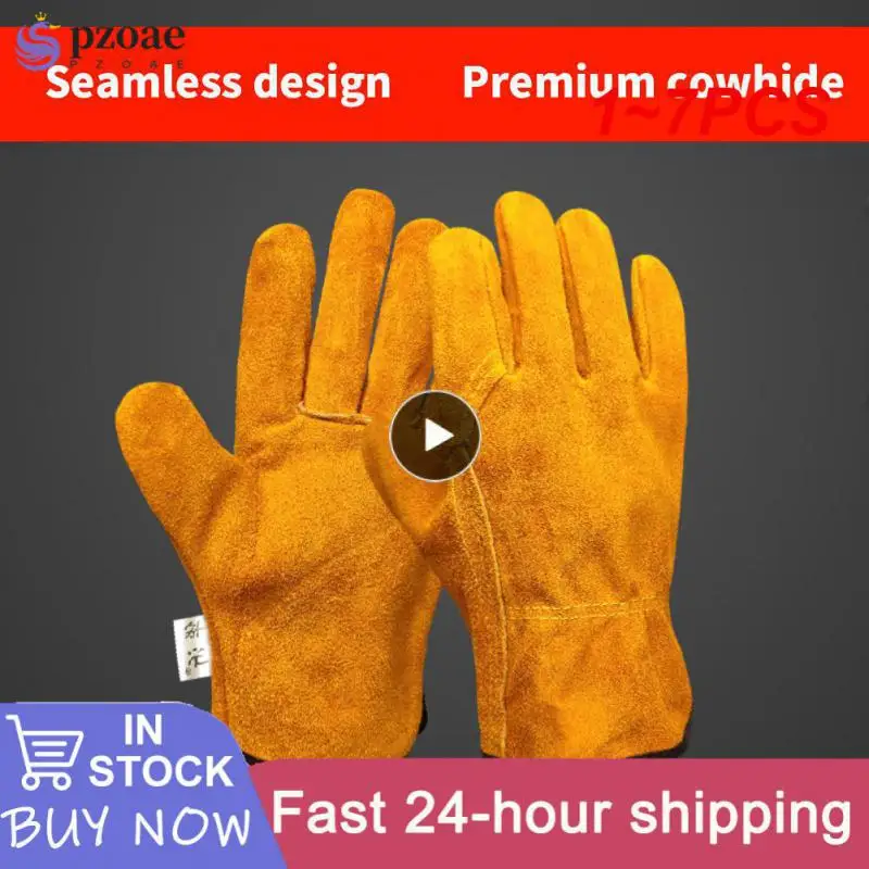 

1~7PCS Men Work Gloves Soft Cowhide Driver Hunting Driving Farm Garden Welding Security Protection Safety Workers Mechanic Glove