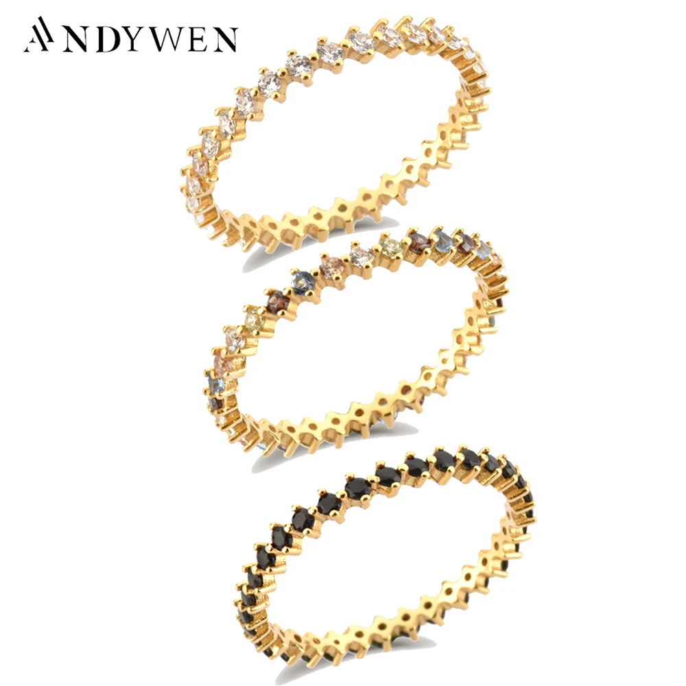 ANDYWEN 925 Sterling Silver Gold Sage Rainbow Zircon Rings Women Luxury Fine Fashion Jewelry Crystal High Quality Jewels