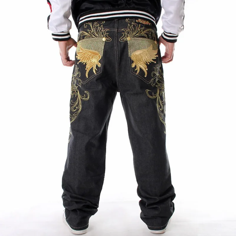 

Джинсы мужские мешковатые с широкими штанинами, модные черные свободные джинсовые брюки с вышивкой, стиль рэп/хип-хоп, модель 30-46
