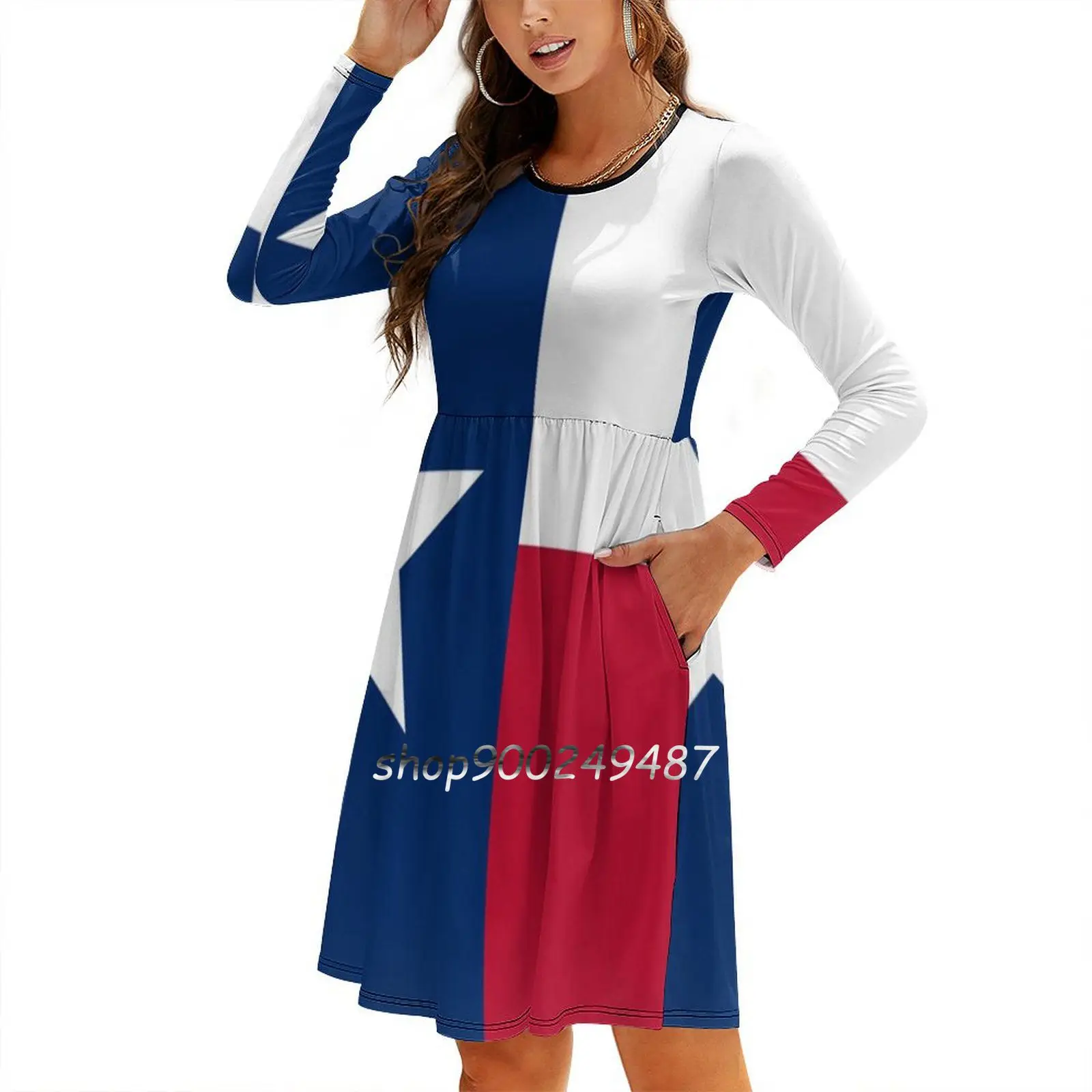 Техас: милое элегантное платье с техасским флагом женское корейское Kawaii