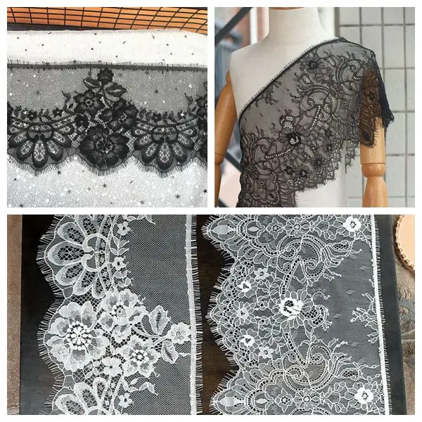 

12 метров, черно-белая кружевная ткань для ресниц, аксессуары для одежды «сделай сам», кружевная отделка, ширина 19 см